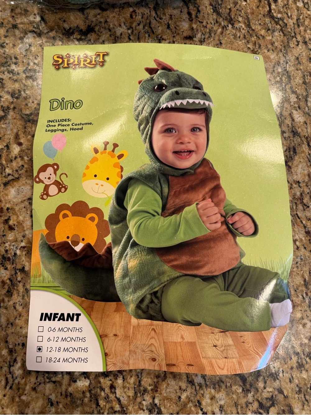 Spirit Halloween Baby green Plush Dinosaur 2 Piece Cosplay Costume 12-18 months
